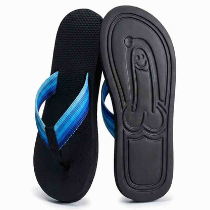 Soleprint flip-flop with raised sole pattern, top-down view